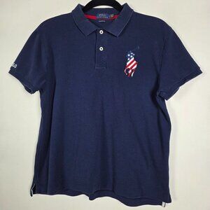 Polo Ralph Lauren Custom Fit Big Pony Flag USA Womens Large Short Sleeve Top